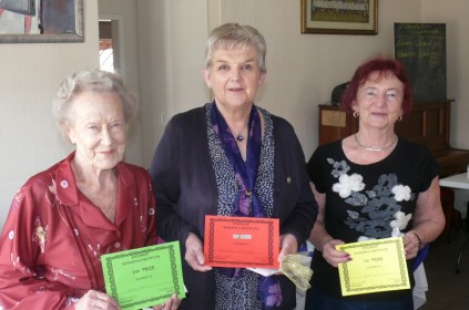 Dina Voight (second) Marge Latimer (forst) and Annne Du Plessis (third) with their competition points.
