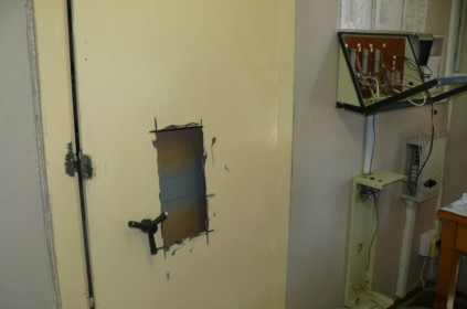 The strong room safe which was broken into with an angle grinder.