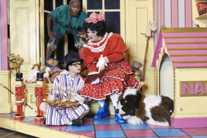 The Dame (Weslee Swain Lauder), Peter Pan (Michael Riff Themba) and John Darling (Emil Haarhoff).