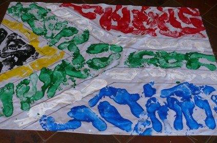 Footprints on the cloth.
