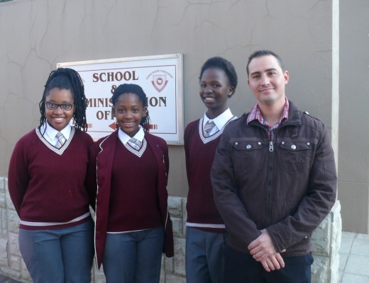 An eruption of smiles for Covenant College learners - Grade 7 learners from Covenant College primary school were the winners of the Volcano project which was held at their school. Thando Hlaisa, Oretshwanetse Masebelanga, Nomhle Majombozi and Mr Van Niekerk (teacher). Absent from the winners: Jade Wentzel.