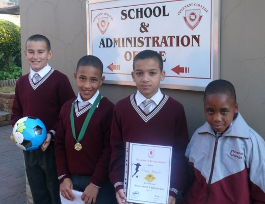 Soccer players of the match Playing in the Brackenhurst Challenge Cup, these learners from Covenant College primary school didn’t let up on their kicking skills for a minute! MatthewWentzel (u.12), Akil Appollis (u.10), Donné Arendse (u.12) and Khumo Mphisa (u.9).